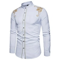 Лидияунистар Мъжки топове клирънс мъжки ежедневни рокли с дълъг ръкав блузи блузи с бродерия Бяло