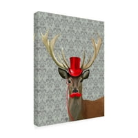 Изящно изкуство-елен с червена шапка и мустаци, платно от фаб фънки