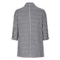 Женски плюс размери карирани ризи бутон v Вратна ръкав памучен бельо блуза Небрежно свободно есенни модни ризи върхове S-5XL