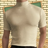 Мъжки ризи за тренировка Модна водоласт с къс ръкав Pullover Basic Ed под тънък прилепнал тениска бежово xxl