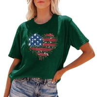 Американски знамена за жени за жени ежедневни елегантни тениски обичат печат с къс ръкав жена 4 юли дамски графични тениски Зелени L