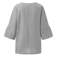 Лятна блуза за жени Графичен ръкав Кръгла шия памук Linenn, върхове ежедневни елегантни, пуловерни тениски солидно свободно прилепване, дами bblouse върхове Просвещение тенденция евтино, xl