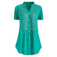 Meitianfacai дамски къси ръкави върхове мода жени ежедневни плюс размер дантела твърди къси ръкави риза блуза върхове блузи и ризи с копче мента зелено m
