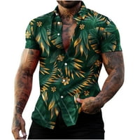 Cacommark pi мъжки върхове с къси ръкави клирънс мъже ежедневни копчета Хавай отпечатана риза за завъртане блуза зелено
