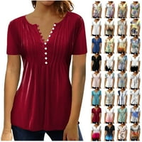 Женска риза Блуза бутон Винтидж градиент щампа с къс ръкав Небрежен основен топ пуловер в продажба xxxl небесно синьо