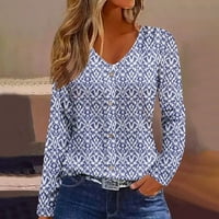 Нанизани Ризи С Дълъг Ръкав За Жени Печат Бутон Графични Тениски Блузи Ежедневни Върхове Пуловер