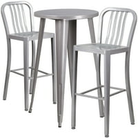 Флаш мебели граф търговска степен 24 кръгъл сребърен метал на закрито-изходно бар маса с вертикални столчета за облегалка