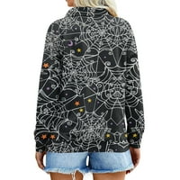 Yubatuo с дълъг ръкав ризи с цип за жени Хелоуин печат графични тийнейджъри блузи ежедневни върхове пуловер суичър за жени тъмно сиво s