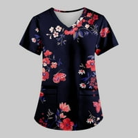 Дамски блузи с V-образна отпечатана блуза Разхлабени жени плюс ризи с къси ръкави летни върхове червени 4XL