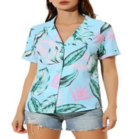 Allegra K Женски летен плажен тропически флорален бутон надолу по хавайски ризи