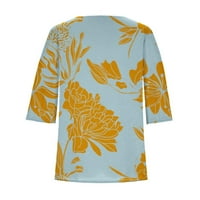 Dyegold Fall Tops for Women Модни ризи с дълъг ръкав Небрежен свободен флорален туники Моден процеп Бутон Квадратна блуза за врата