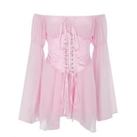Cathalem Wrap Summer Dress Женска лятна шифонска рокля от рамо от пламъка рокля дълги макси рокли за жени лятна рокля розово малки