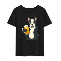 - ризи за жени лятна тениска женско куче напитка бира ежедневни с къс ръкав кръгли върхове на врата Тениски