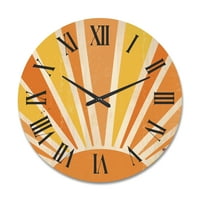 Дизайнарт 'минимални ярки оранжеви слънчеви лъчи' Модерен дървен стенен часовник