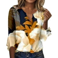 Жени ризи клирънс под $10, Ръкав в-врата цветен печат случайни Кафяв Сладък летни върхове за жени Размер с