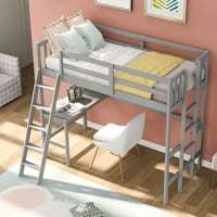 Двойно ниско двуетажно легло, Аукфа Двойно таванско легло с бюро и две стълби, мантинела с пълна дължина, сива рамка на двуетажно легло за деца, спалня, не е необходима Бо Пролет