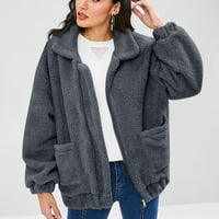 Lilgiuy Plush Plush Plush Top Close Loose Gradeative Pocket Coat с дълъг ръкав с качулка CASTUAL COET яке за излизане