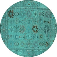 Ahgly Company Indoor Round Oriental Turquoise Blue Industrial Area Cugs, 3 'Round