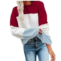 Зимни пуловери за есен за жени Женски небрежен контрастен пуловер пуловер кухи пуловер свободен дълъг ръкав свободен връх