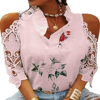 Rejlun жени тениска с ръкав тениска v врат тениска разхлабена туника блуза ежедневно плаж пуловер розово s