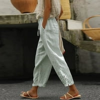 Дамски панталони модерен висока Талия шнур Капри с джобове Широк крак изрязани панталони