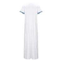 Caveitl ежедневна лятна рокля, женската летна ежедневна V-образно деколте разцепени рокли с къс ръкав бяло, xxxl