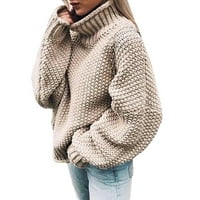 Пуловери за аутмови за жени Зимни палта за жени Женски от рамото пуловер, плетен солиден пуловер с дълъг ръкав