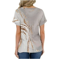 Leylayray Fashion дамски ежедневен джобен печат имитация на памук с тениска с къс ръкав отгоре дамски блуза