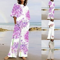 Xihbxyly Clearance Linen Sets for Women Summer Outfits Небрежни върхове с къси ръкави с дълги панталони ацюта салон комплекти # купете един Вземете една безплатна оферта Pink XL