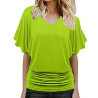 Lenago Fashion Casual Women Solid Short Loweve Batwing Ruese Blouse V-Neck Loose Pops on Clearance