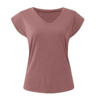 Leylayray дамска блуза Женска мода лято V-образни вещи твърд цвят с къс ръкав тениска отгоре розово l