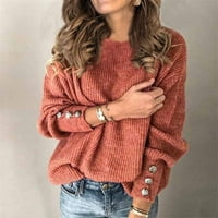 Simu женски есен небрежен модерен пуловер мода жени женски яка на яка солидна бутони ръкав плетен ежедневен пуловер топъл горен пуловер с дълъг ръкав
