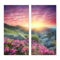Art DesignArt Сутрин с цветя в планини Пейзажно платно Стенно изкуство от печат 20 W 40 H 1 D
