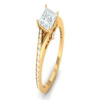 Принцеса отряза годежен пръстен за пасианс на Moissanite за жени - D -VS клас, 14K жълто злато, САЩ 13.00