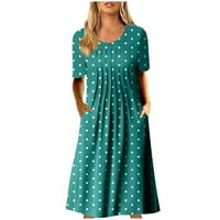 Bazyrey midi летни рокли за жени флорални летни рокли женски кръгло деколте небрежно късо ръкав летни рокли зелени L