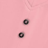 Клирънс дамски моден ежедневен твърд цвят v шия с дълъг ръкав бутон за качулка върхове розово 2xl
