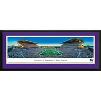 Вашингтон хъски Футбол - изглед към крайната зона на стадион хъски - черни панорами на колежа НКАА Принт с луксозна рамка и Двойна подложка