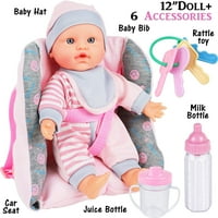 Щракнете върху N 'Play Baby Girl Doll 12 ”с столче за кола, включително играчки и аксесоари за хранене