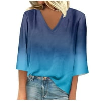 MRAT Мода лято плюс размер риза рокля с v-образен ръкав с къс ръкав на туника за дамски печат булка пот ежедневни тениски летни блузи за дамски блуза синьо 3xl