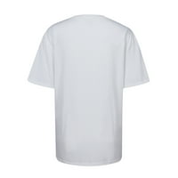 Абитуриент за големи графични тройници за жени модерни букви пуловер с къс ръкав тениска тениска тениска тениска бяла l