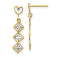 Солидно 14K жълто злато две тонизирани и диамантени сърце и диамантени шпилки с форма на диаманти след омагьосани обеци