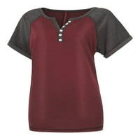 Хаите жени летни блузи цвят блок тениска къс ръкав тениска работа чай празник в врата Пуловер вино Червено л