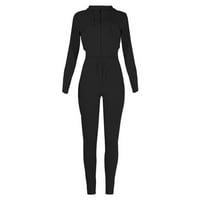 Продажби жените началото на есента случайни спортни твърди в-врата комплект дълъг ръкав панталони комплект Черно М