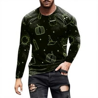 Bazyrey Mens Outwear Coats, зимна тениска кръгла врата на открито дълъг ръкав Hallowee Printing Fashion Top Green 2xl