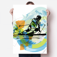 Спортисти ски за ски спортни фрийстайл акварелен стикер декорация плакат за плакат за тапет за тапет
