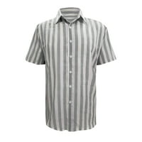 ризи за мъже мъже пролетта лятна горна риза памучно бельо ежедневна диска риза с къс ръкав модна ивица топ блуза мъже официални ризи сиво + xl