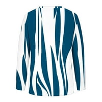 Дамски върхове дълги ръкави небрежни ризи за пуловер кръг пуловер за врата свободен райета отпечатана блуза