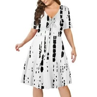 HHEI_K летни рокли Женските деколте отпечатана регулируема талия и гърдите рокля рокля с късо ръкав на талията