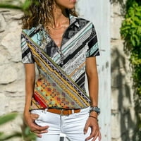 Aoochasliy блузи за жени разрешение жени ежедневни тениски западни отпечатани секси v-образни ципа с къс ръкав пуловер на блуза върхове