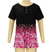 Жени пролет лято Флорално отпечатан с къс ръкав риза от риза от топ блуза за свободното време улични дрехи